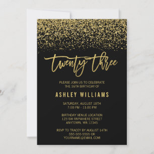 Moderne Black Imitats Gold Glitzer 23. Geburtstag Einladung