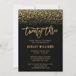 Moderne Black Imitats Gold Glitzer 23. Geburtstag Einladung