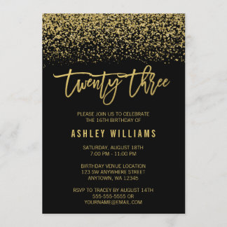 Moderne Black Imitats Gold Glitzer 23. Geburtstag Einladung