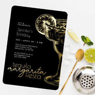Moderne Black Margarita Fiesta Geburtstagsparty Folieneinladung