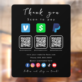 Moderne Black Multi QR Code Paypal Venmo Cash App Fensteraufkleber