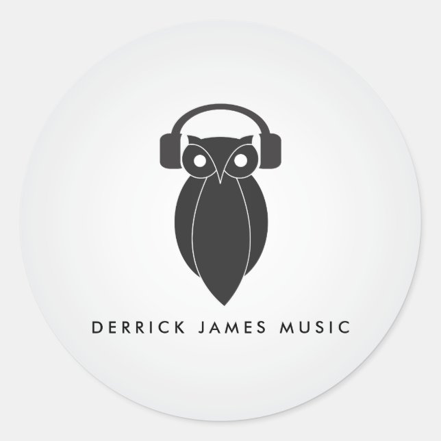 Moderne Black Night Owl Logo DJs, Band, Musiker Runder Aufkleber (Vorderseite)
