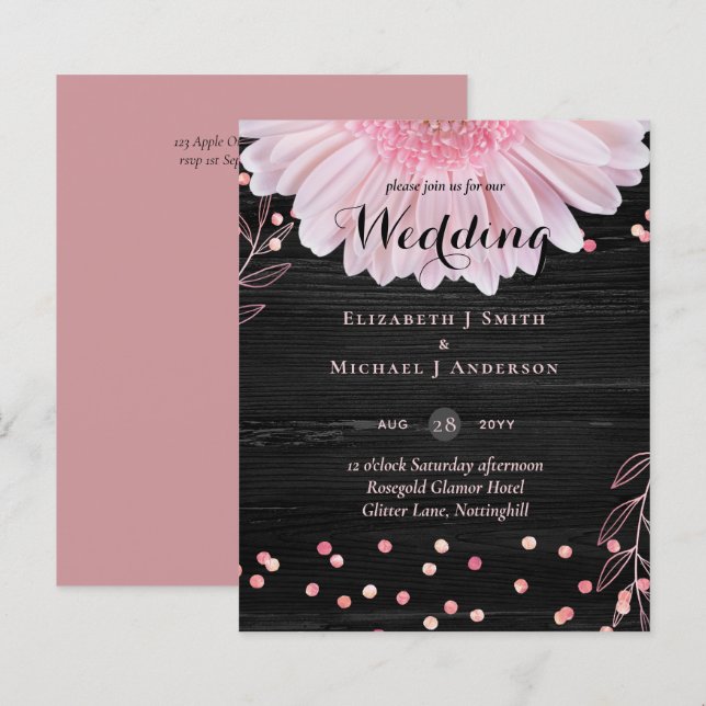 Moderne Black Pink Daisy Wedding (Vorne/Hinten)