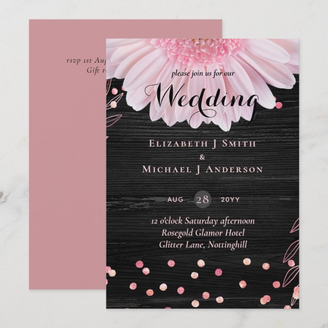 Moderne Black Pink Daisy Wedding (Vorne/Hinten)