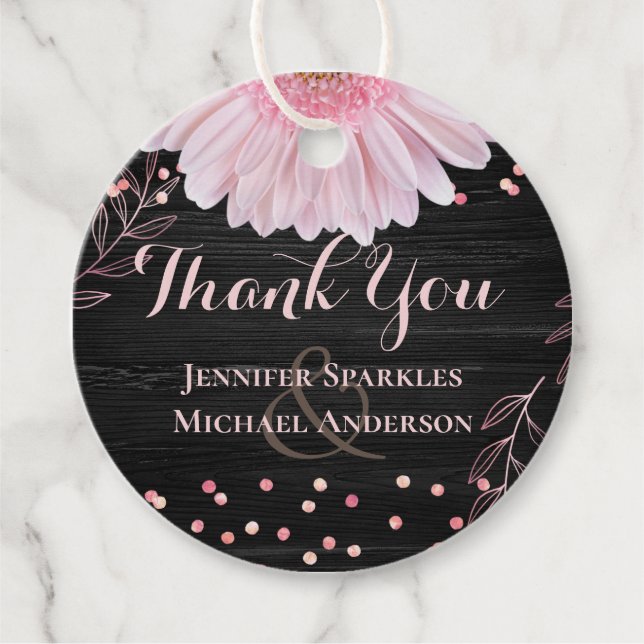 Moderne Black Pink Daisy Wedding Geschenkanhänger (Vorderseite)