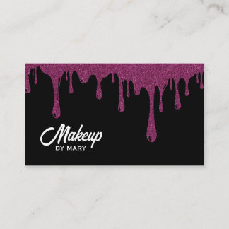 Moderne Black & Pink Glitter Drips QR Code Schmink Visitenkarte