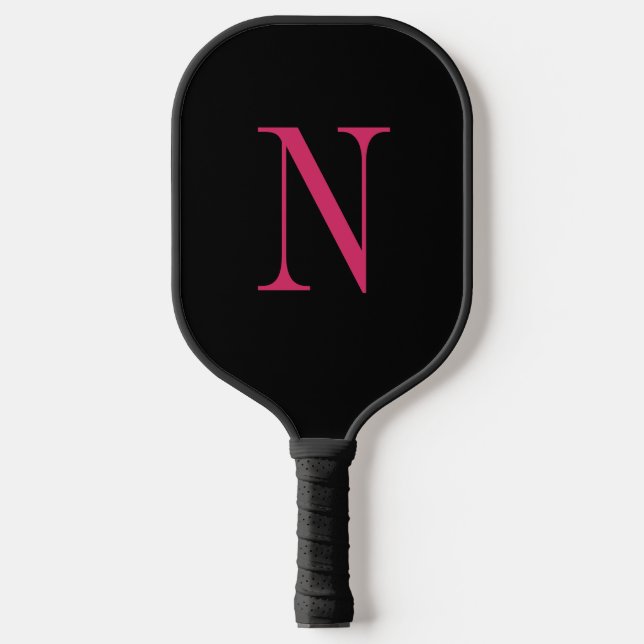 Moderne Black & Pink Monogramm Pickleball Paddle (Vorderseite)
