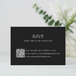 Moderne Black QR Code Elegante Hochzeit RSVP Karte