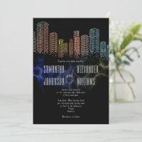 Moderne Black Rooftop Lounge Night Skyline Wedding