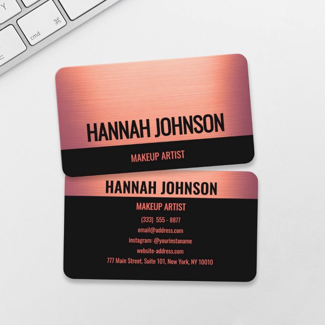 Moderne Black & Rose Gold Business Card Visitenkarte (Von Creator hochgeladen)