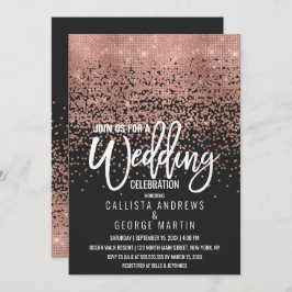 Moderne Black Rose Gold Glitzer Confetti Wedding Einladung