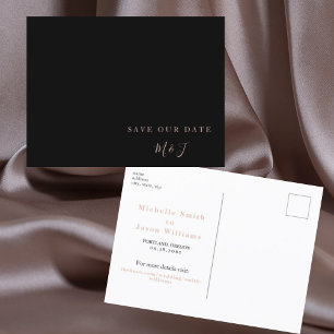 Moderne Black & Rose Gold Save the Date Postkarte