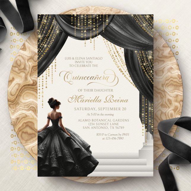 Moderne Black Royal Messe Quinceanera Einladung (Von Creator hochgeladen)