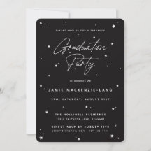 Moderne Black Script and Stars Graduation Party