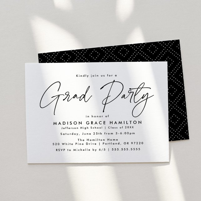 Moderne Black Script Graduation Party Einladung (Von Creator hochgeladen)