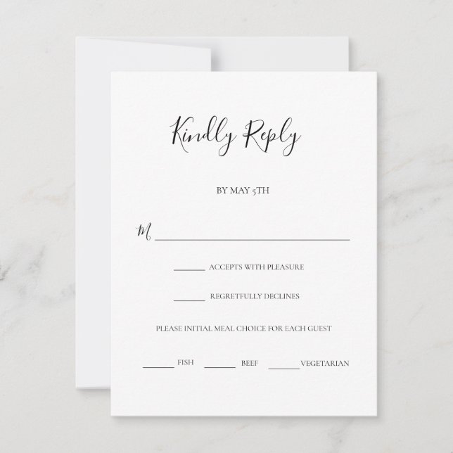 Moderne Black Script-Meal-Hochzeit RSVP Karte (Vorderseite)