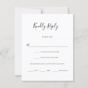 Moderne Black Script-Meal-Hochzeit RSVP Karte