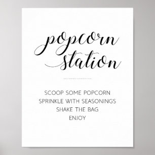 Moderne Black Script Popcorn Station Hochzeit Poster