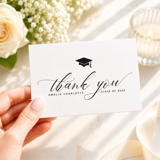 Moderne Black Script Typografy Graduation Party Dankeskarte (Von Creator hochgeladen)