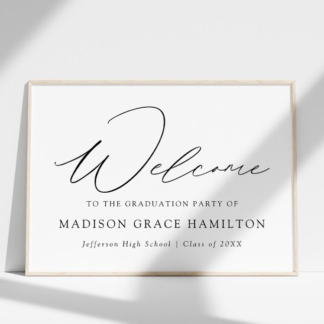 Moderne Black Script Welcome Graduation Party Poster (Von Creator hochgeladen)