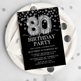 Moderne Black & Silver 80. Überraschung Geburtstag Einladung