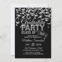 Moderne Black Silver Glitzer GRADUATION Party Invi