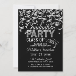 Moderne Black Silver Glitzer GRADUATION Party Invi Einladung