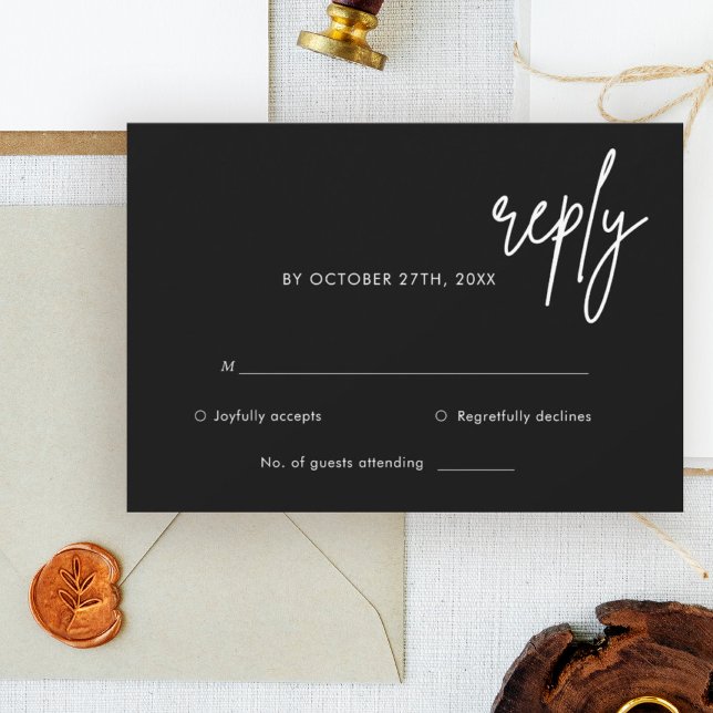 Moderne Black Simple Wedding RSVP Card Karte (Von Creator hochgeladen)