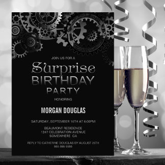 Moderne Black Steampunk Überraschung Geburtstag Einladung