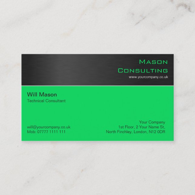 Moderne Black Steel und Green Business Card Visitenkarte (Vorderseite)
