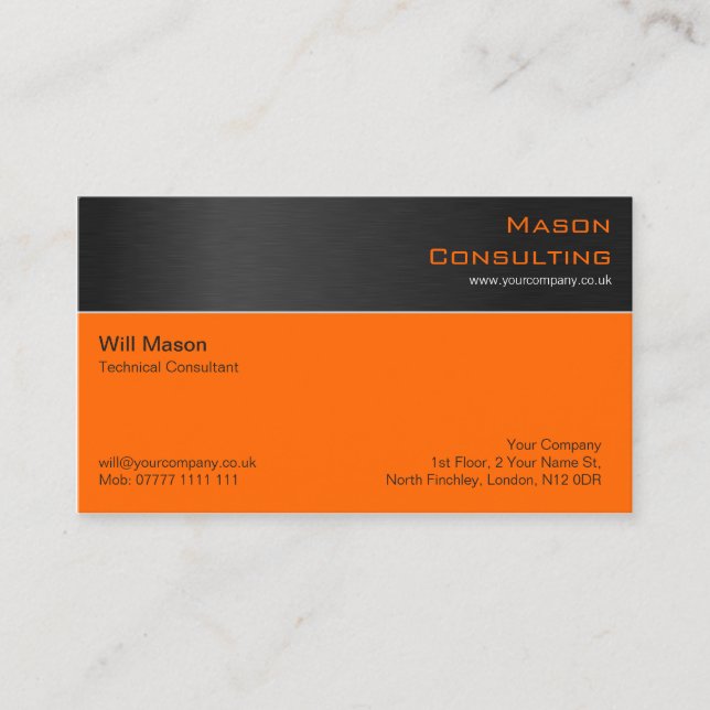 Moderne Black Steel und Orange Business Card Visitenkarte (Vorderseite)