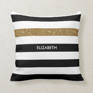 Moderne Black Stripes IMITATE Gold Glitz und Name Kissen