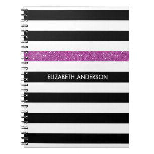 Moderne Black Stripes IMITATE Lila Glitz und Name Notizblock