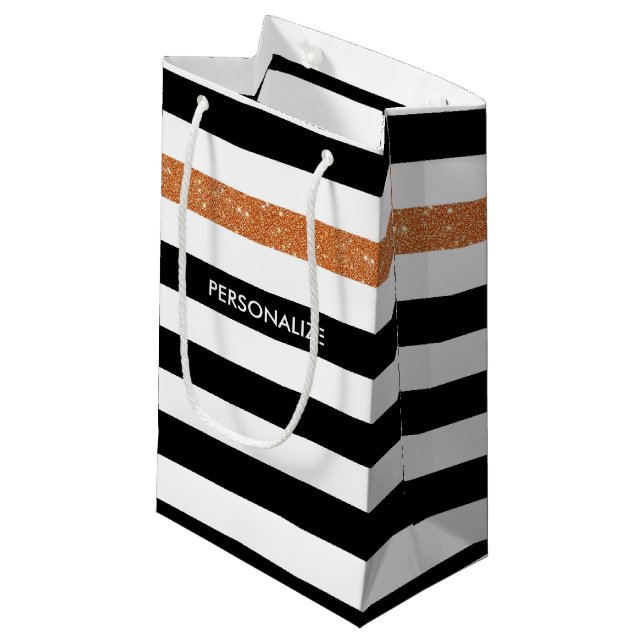 Moderne Black Stripes IMITATE Orange Glitz und Nam Kleine Geschenktüte (Vorderseite Schrägansicht)