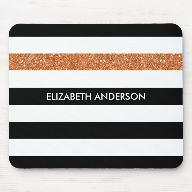 Moderne Black Stripes IMITATE Orange Glitz und Nam Mousepad (Vorne)