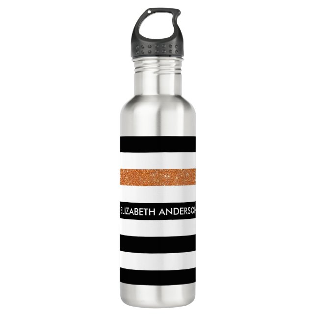 Moderne Black Stripes IMITATE Orange Glitz und Nam Trinkflasche (Vorderseite)