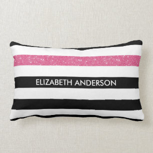 Moderne Black Stripes IMITATE Rosa Glitz und Name Lendenkissen