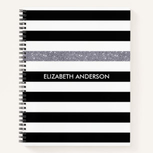 Moderne Black Stripes IMITATE Silver Glitz und Nam Notizbuch