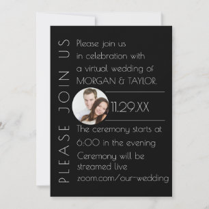 Moderne Black Tonal Virtual Wedding, Foto Einladung