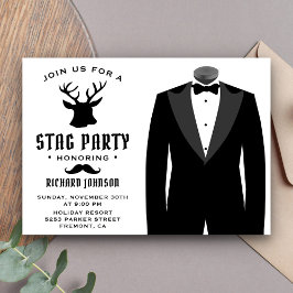 Moderne Black Tuxedo Stag Bachelor Party Einladung
