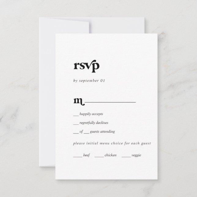 Moderne Black Typografy Menu RSVP Card Karte (Vorderseite)
