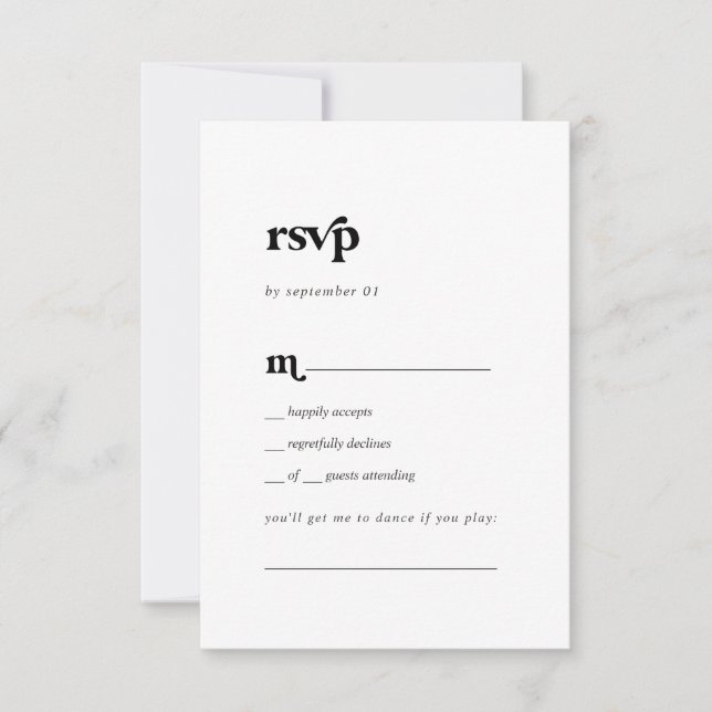 Moderne Black Typography Song Request RSVP Card Karte (Vorderseite)