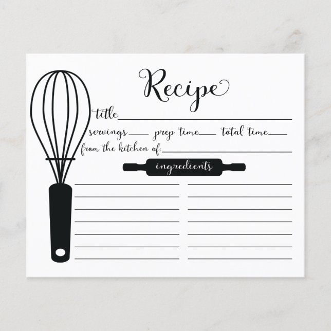 Moderne Black Whisk Recipe Card (Vorderseite)