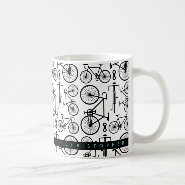 Moderne Black & White Bicycle Muster Kaffeemaschin Kaffeetasse (Rechts)