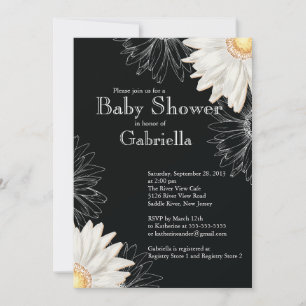 Moderne Black & White Gerbera Daisy Baby Dusche Einladung