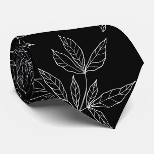 Moderne Black & White Peony Leaf Hochzeit Krawatte