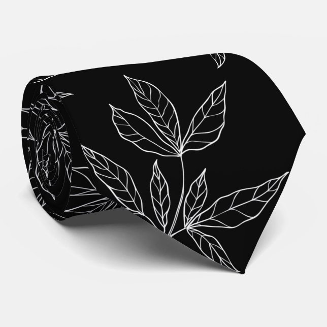 Moderne Black & White Peony Leaf Hochzeit Krawatte (Gerollt)
