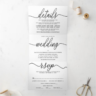 Moderne Black & White Simple Script Wedding Suite Dreifach Gefaltete Einladung