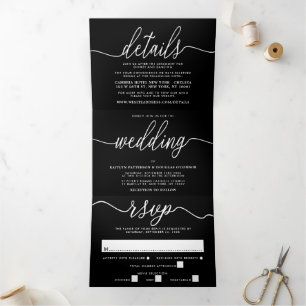 Moderne Black & White Simple Script Wedding Suite Dreifach Gefaltete Einladung