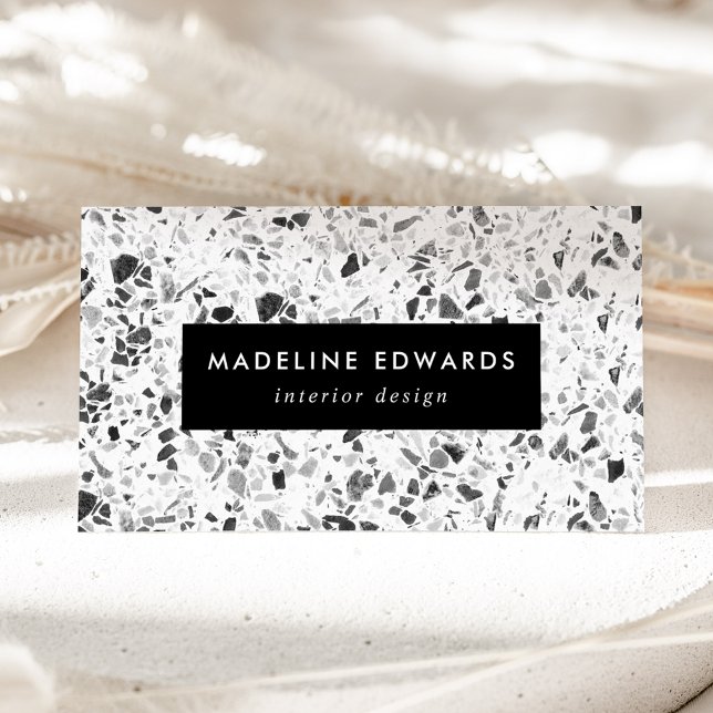Moderne Black & White Terrazzo Business Card Visitenkarte (Von Creator hochgeladen)